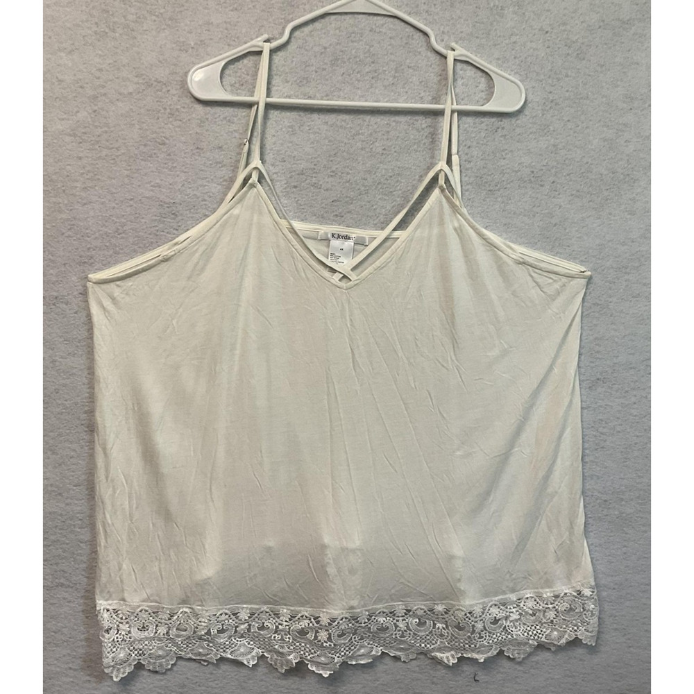 K Jordan Tank Top Womens 4X Ivoryβ Lace Trim Strappy Cami Adjustable Plus Size